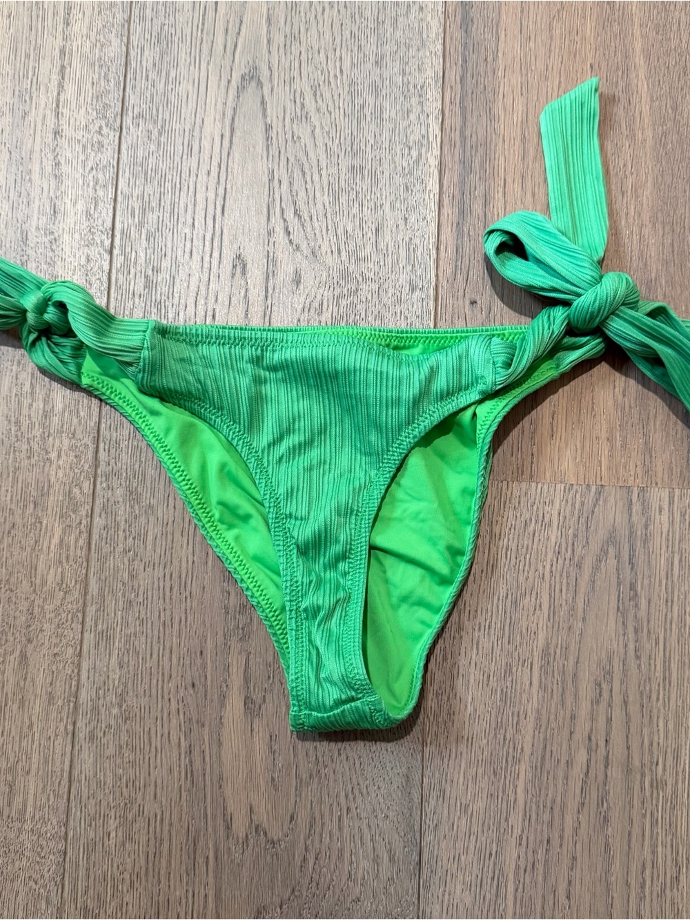 Frankie’s Bikinis Green Ribbed Tie-Side Bikini Bottom